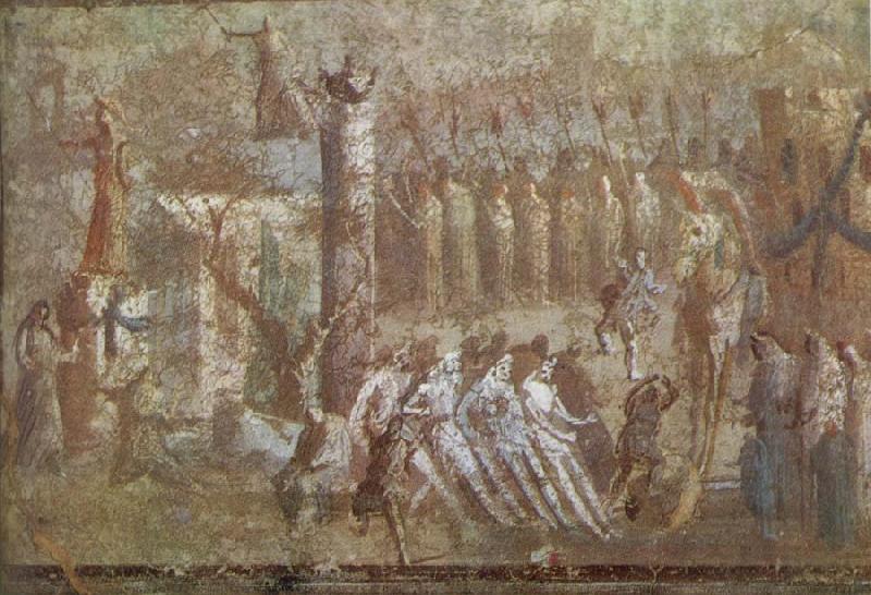 unknow artist Wall painting from Pompeii showing the story of the Trojan Horse Spain oil painting art